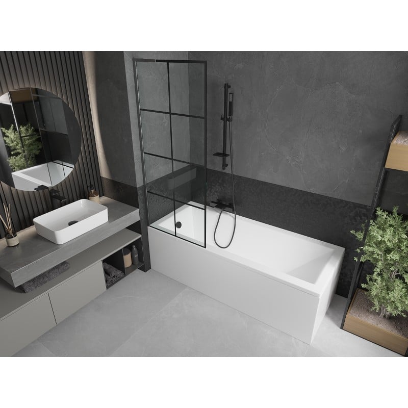 Mexen Next L Single-Panel Bath Screen 70 x 150 cm, Black Grid, Brushed Gun Gray - 895-070-000-03-77-66