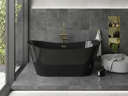 Mexen Montana freestanding bathtub 67 x 31 in, black, brushed gold overflow - 52011708070-55