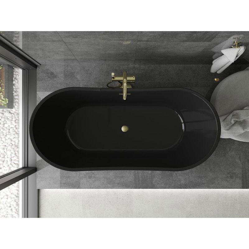 Mexen Montana freestanding bathtub 170 x 80 cm, black, brushed gold overflow - 52011708070-55