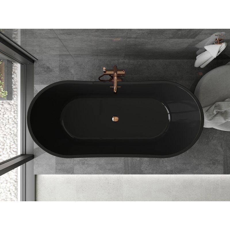 Mexen Montana 170 x 80 cm Freestanding Bathtub, Black, Rose Gold Overflow - 52011708070-60