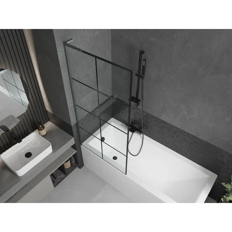 Mexen Next L bath screen 1-wing 80 x 150 cm, black grid, gun gray brushed - 895-080-000-03-77-66