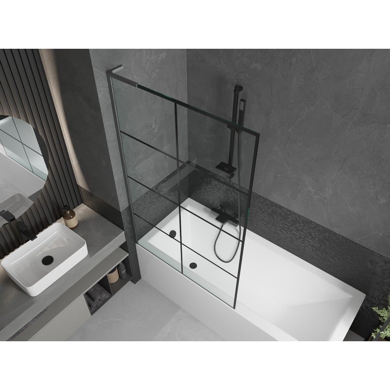 Mexen Next L 1-wing bath screen 100 x 150 cm, black grid, brushed gun gray - 895-100-000-03-77-66