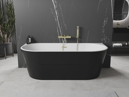 Mexen Oval free-standing wall-mounted bath 180 x 80 cm, white/black, gold overflow - 52671808075-50