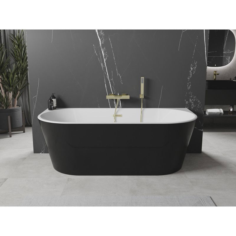 Mexen Oval freestanding back-to-wall bath 180 x 80 cm, white/black, brushed gold overflow - 52671808075-55
