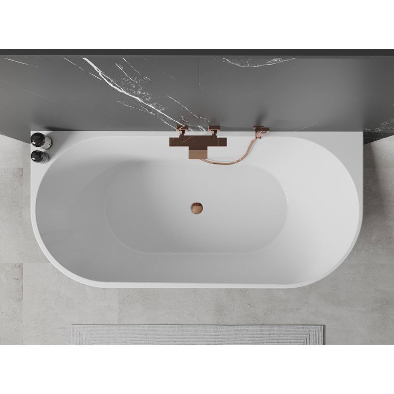 Mexen Oval freestanding wall-adjacent bath 180 x 80 cm, white/black, overflow rose gold - 52671808075-60