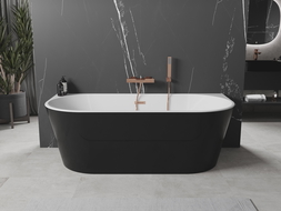 Mexen Oval freestanding back-to-wall bathtub 180 x 80 cm, white/black, brushed copper overflow - 52671808075-65