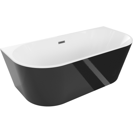 Mexen Oval freestanding back-to-wall bath 180 x 80 cm, white/black, brushed gun gray overflow - 52671808075-66