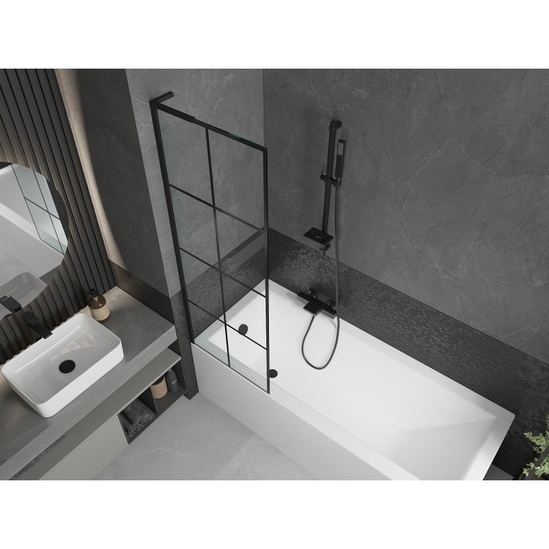 Mexen Next L 1-wing bath screen 60 x 150 cm, black grid, black - 895-060-000-03-77-70