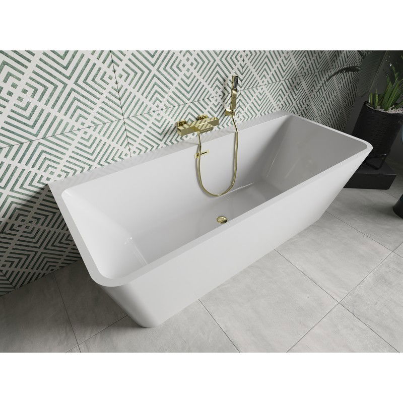 Mexen Volta freestanding wall bathtub 150 x 75 cm, white, gold overflow - 51131507500-50