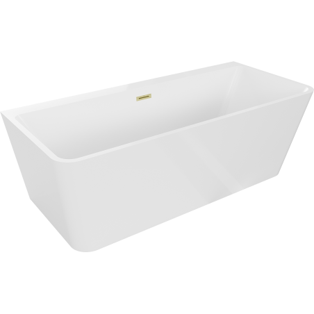 Mexen Volta freestanding back-to-wall bath 170 x 75 cm, white, overflow brushed gold - 51131707500-55