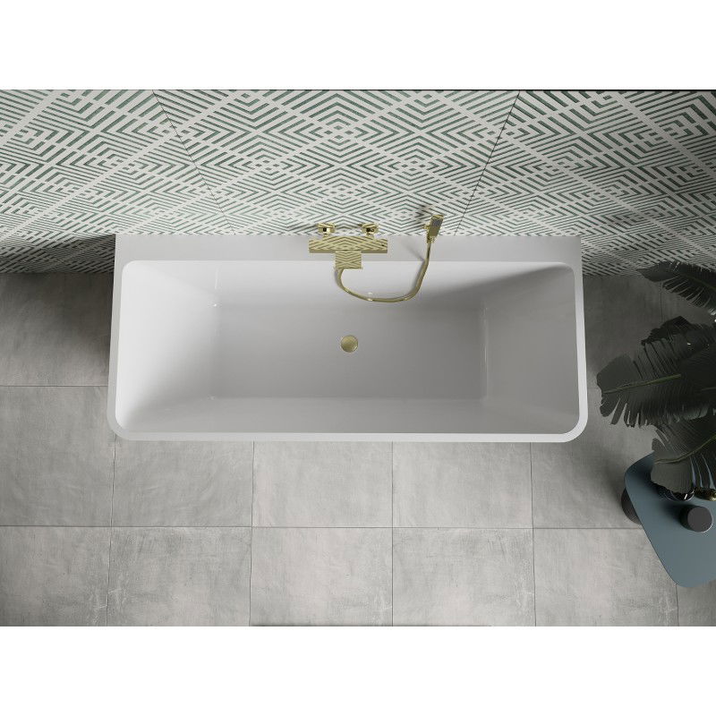 Mexen Volta freestanding back-to-wall bath 170 x 75 cm, white, overflow brushed gold - 51131707500-55
