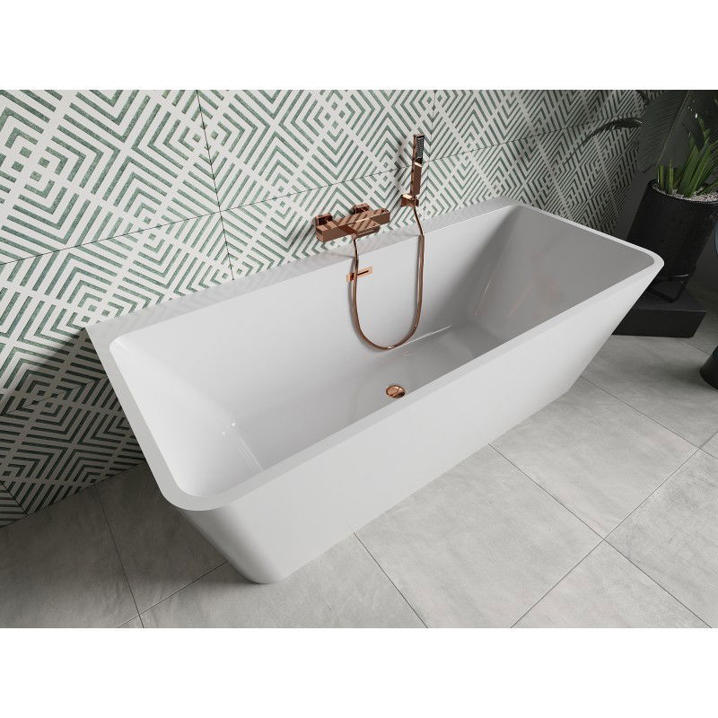 Mexen Volta freestanding wall-mounted bath 170 x 75 cm, white, overflow rose gold - 51131707500-60