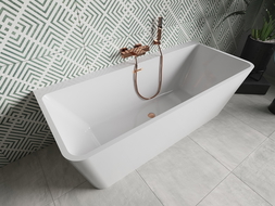Mexen Volta freestanding wall bathtub 150 x 75 cm, white, brushed copper overflow - 51131507500-65