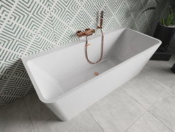 Mexen Volta freestanding back-to-wall bath 170 x 75 cm, white, brushed copper overflow - 51131707500-65