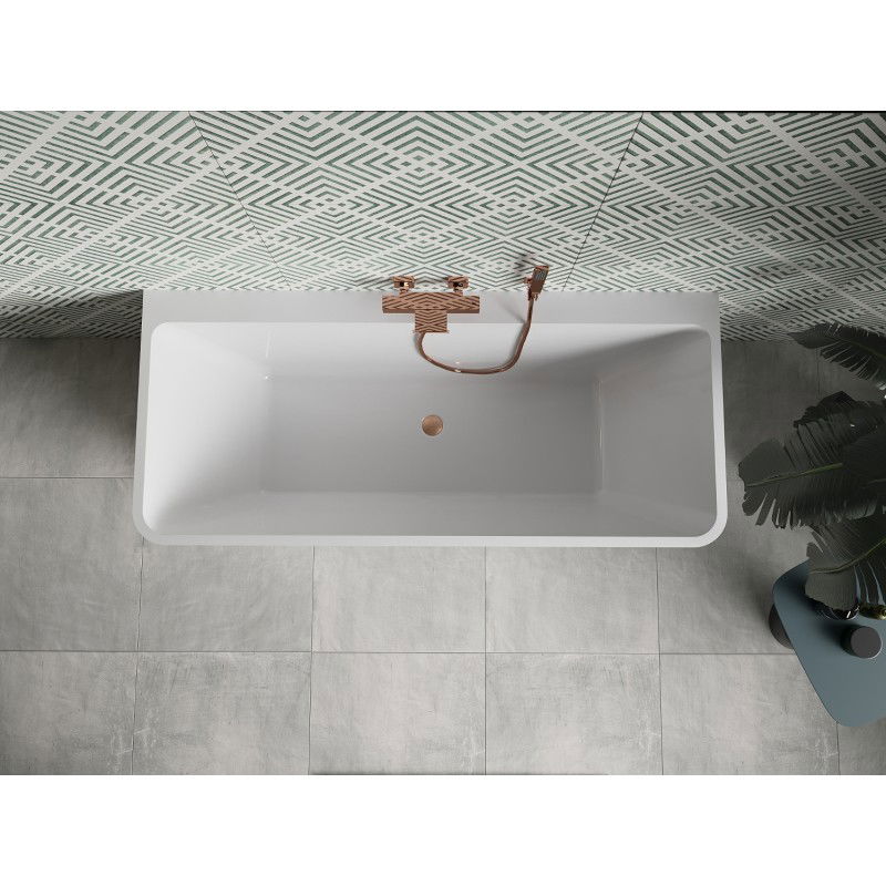 Mexen Volta freestanding wall bathtub 150 x 75 cm, white, brushed copper overflow - 51131507500-65