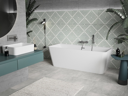 Mexen Volta freestanding wall bathtub 150 x 75 cm, white, brushed gun gray overflow - 51131507500-66