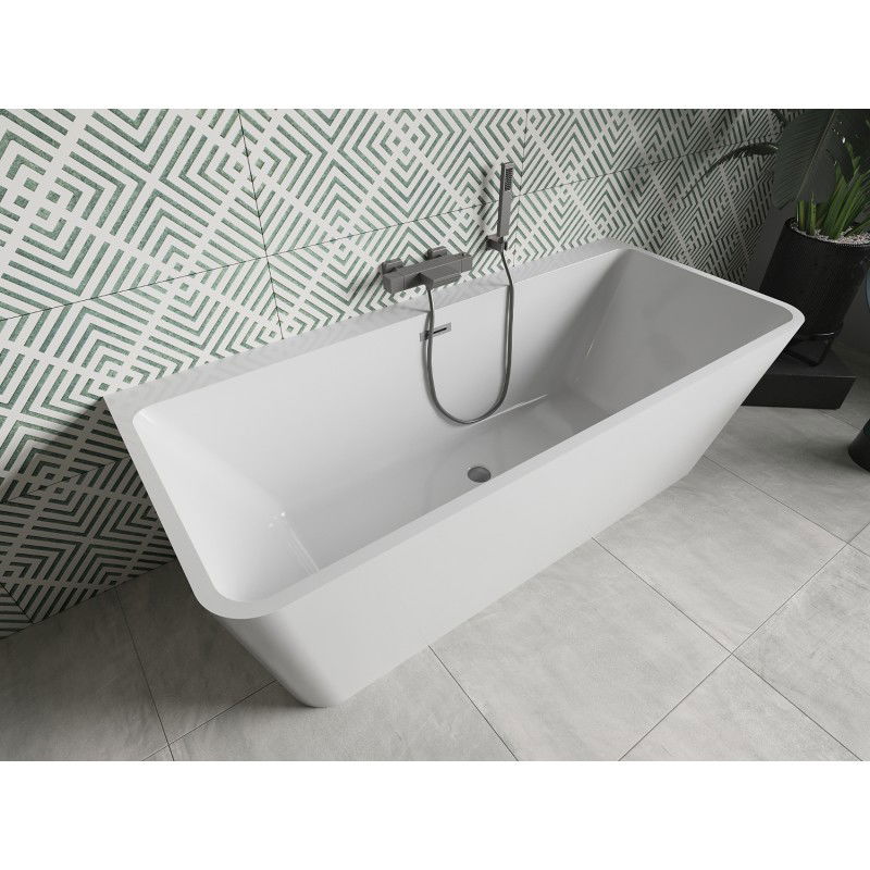 Mexen Volta freestanding back-to-wall bath 170 x 75 cm, white, overflow gun gray brushed - 51131707500-66