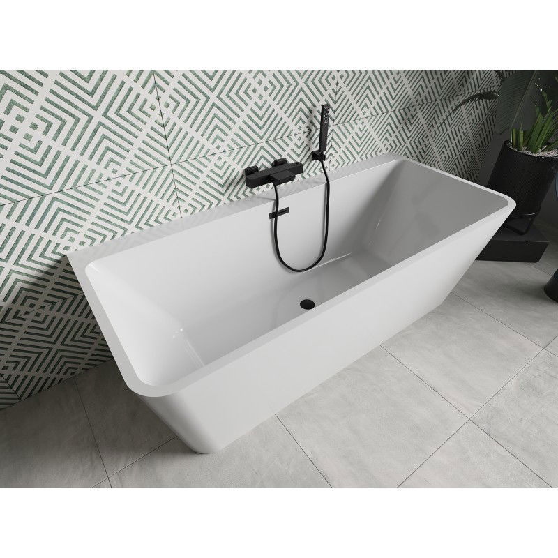 Mexen Volta free-standing back-to-wall bath 170 x 75 cm, white, black overflow - 51131707500-70