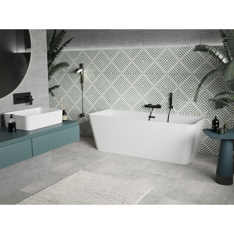 Mexen Volta free-standing back-to-wall bath 170 x 75 cm, white, black overflow - 51131707500-70