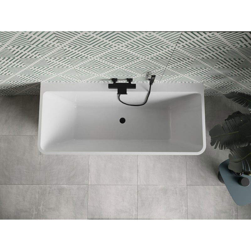 Mexen Volta free-standing back-to-wall bath 170 x 75 cm, white, black overflow - 51131707500-70