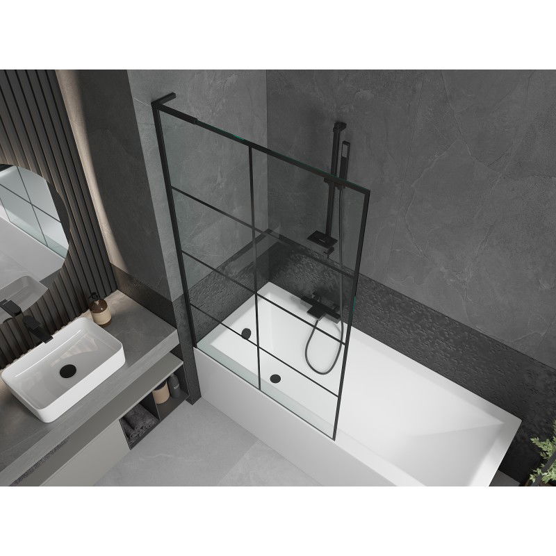 Mexen Next L bath screen 1-wing 100 x 150 cm, black grid, black - 895-100-000-03-77-70