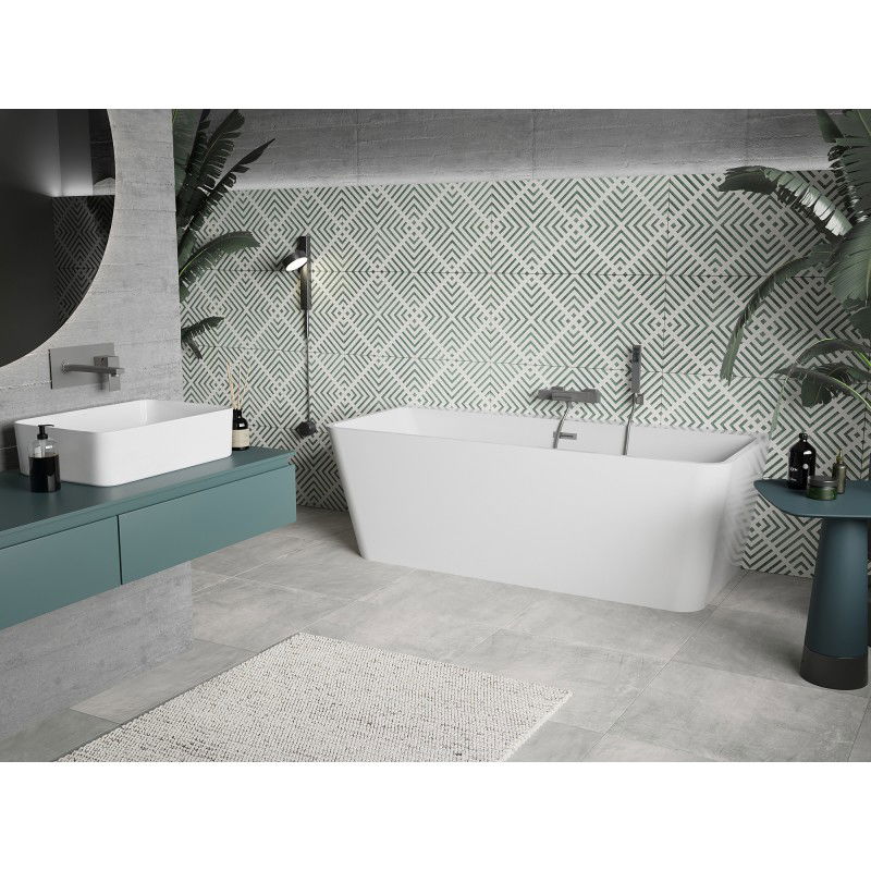 Mexen Volta free-standing wall-adjacent bathtub 170 x 75 cm, white, overflow gun metal - 51131707500-95