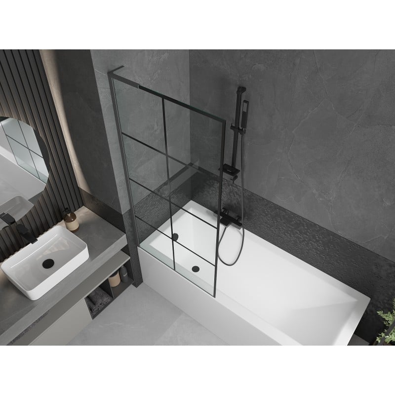Mexen Next L 1-winged Bath Screen 80 x 150 cm, Black Grid, Gun Metal - 895-080-000-03-77-95