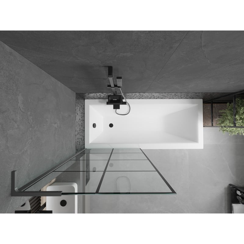 Mexen Next L 1-winged Bath Screen 80 x 150 cm, Black Grid, Gun Metal - 895-080-000-03-77-95