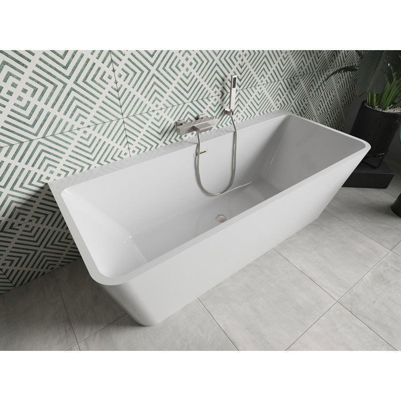 Mexen Volta freestanding wall-adjacent bathtub 150 x 75 cm, white, brushed nickel overflow - 51131507500-97