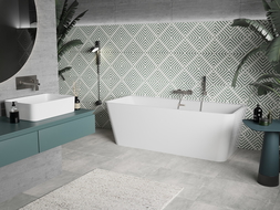 Mexen Volta freestanding wall-mounted bathtub 150 x 75 cm, white, brushed nickel overflow - 51131507500-97