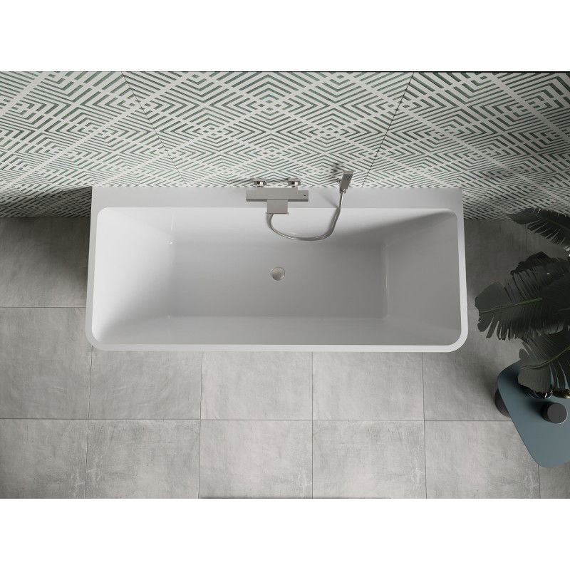 Mexen Volta free-standing wall-attached bath 170 x 75 cm, white, brushed nickel overflow - 51131707500-97
