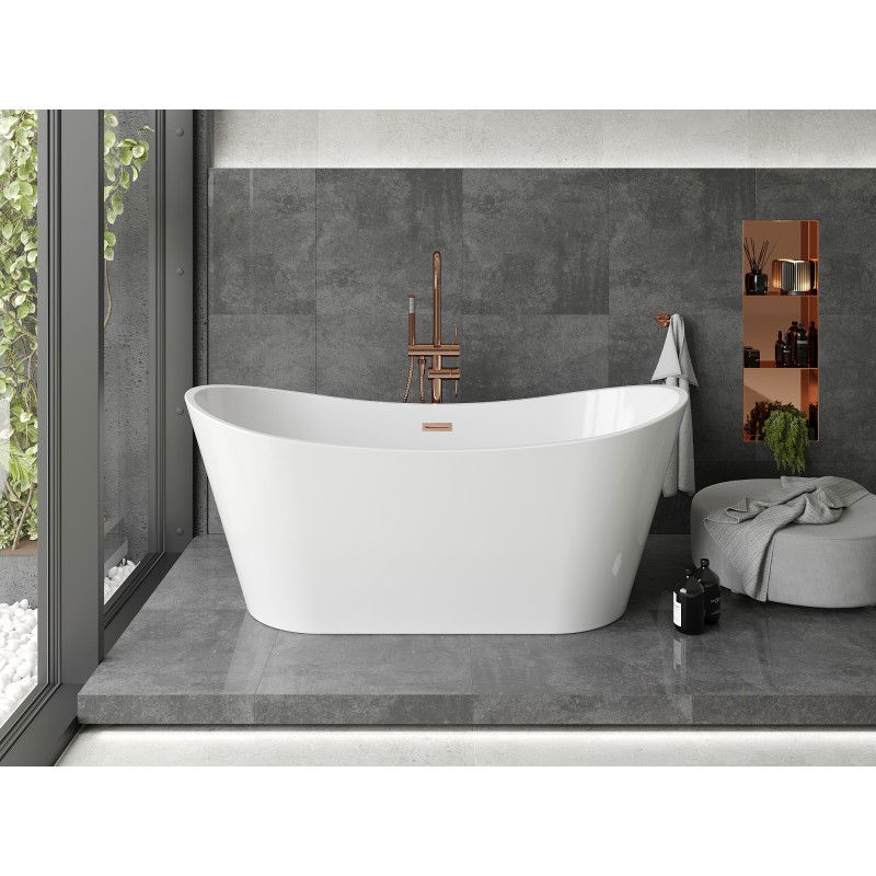 Mexen Montana free-standing bath 180 x 80 cm, white, brushed copper overflow - 52011808000-65