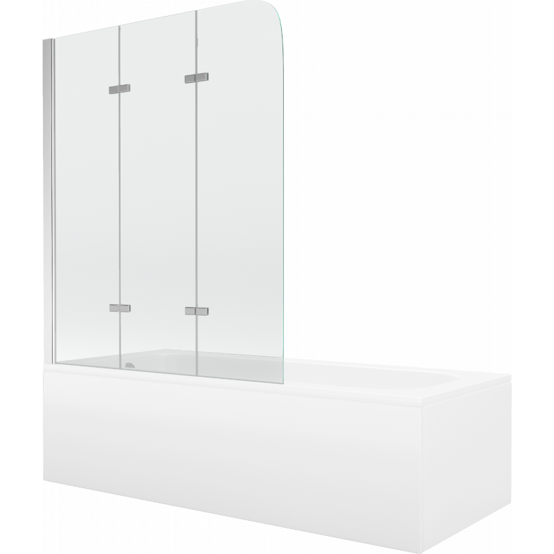 Mexen Vega rectangular bathtub 170 x 70 cm with housing and 3-panel screen 120 cm, transparent, chrome - 550117070X9012030100