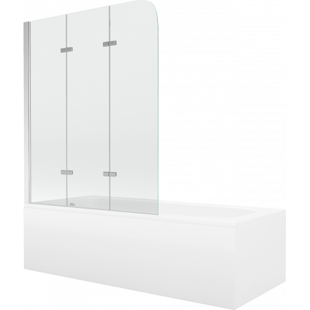 Mexen Vega rectangular bathtub 170 x 70 cm with housing and 3-panel screen 120 cm, transparent, chrome - 550117070X9012030100