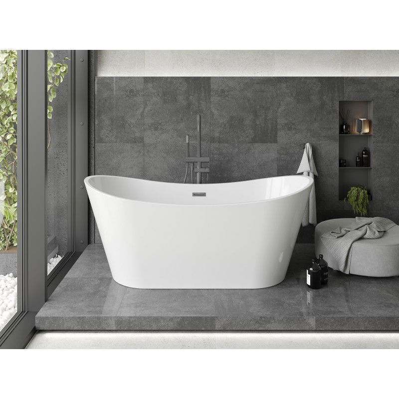 Mexen Montana freestanding bathtub 180 x 80 cm, white, brushed gun gray overflow - 52011808000-66