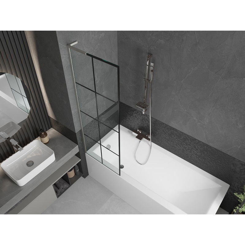 Mexen Next L Shower Screen 1-Panel 60 x 150 cm, Black Grid, Brushed Nickel - 895-060-000-03-77-97