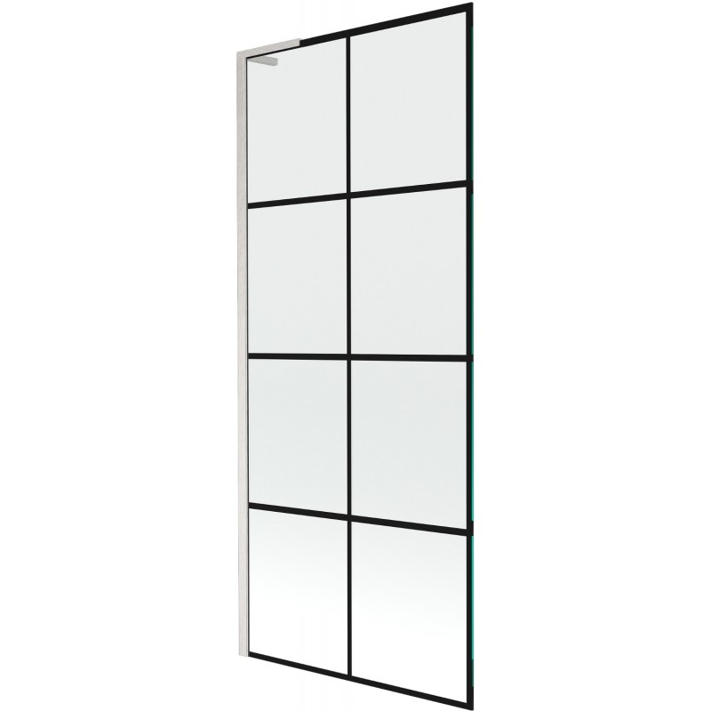 Mexen Next L 1-wing Bath Screen 80 x 150 cm, Black Grid, Brushed Nickel - 895-080-000-03-77-97