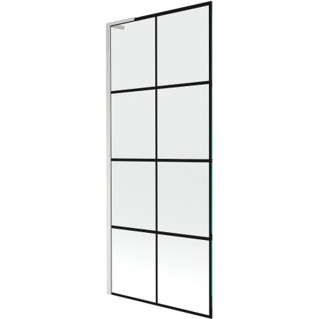Mexen Next L 1-wing Bath Screen 80 x 150 cm, Black Grid, Brushed Nickel - 895-080-000-03-77-97