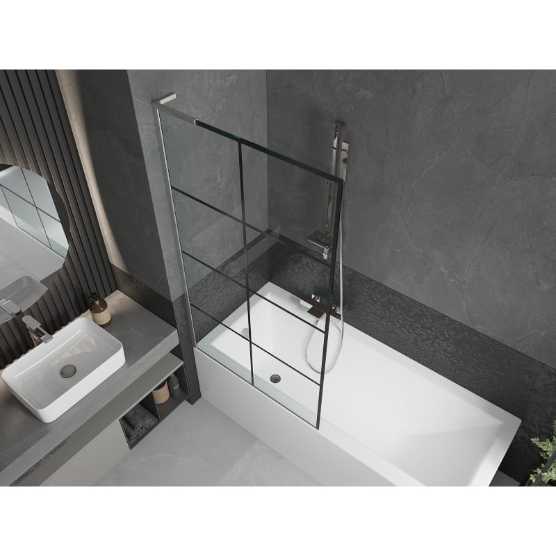 Mexen Next L shower screen 1-fold 90 x 150 cm, black grid, brushed nickel - 895-090-000-03-77-97
