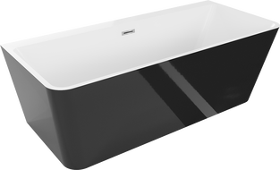 Mexen Volta standalone wall-mounted bathtub 170 x 75 cm, white/black, chrome overflow - 51131707575-01
