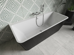 Mexen Volta standalone wall-mounted bathtub 170 x 75 cm, white/black, chrome overflow - 51131707575-01