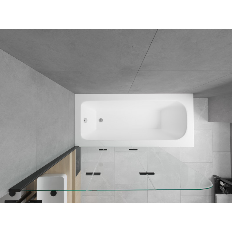 Mexen Vega rectangular bathtub 170 x 70 cm with casing and 3-panel screen 120 cm, transparent, black - 550117070X9012037000