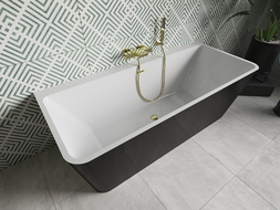 Mexen Volta freestanding wall-mounted bath 150 x 75 cm, white/black, overflow gold - 51131507575-50