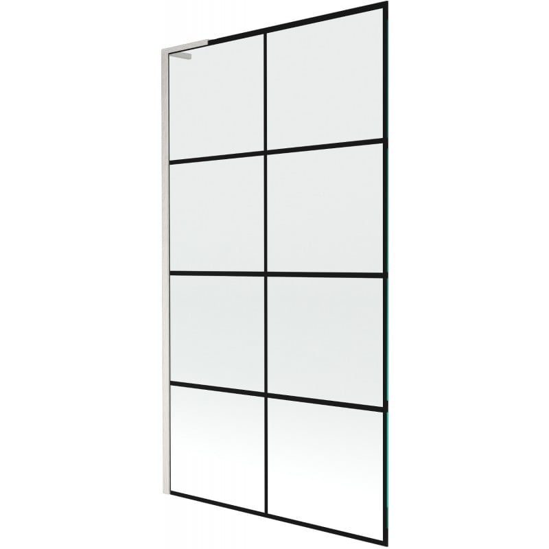 Mexen Next L 1-winged Bath Screen 100 x 150 cm, Black Grid, Brushed Nickel - 895-100-000-03-77-97