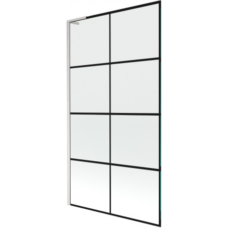 Mexen Next L 1-winged Bath Screen 100 x 150 cm, Black Grid, Brushed Nickel - 895-100-000-03-77-97