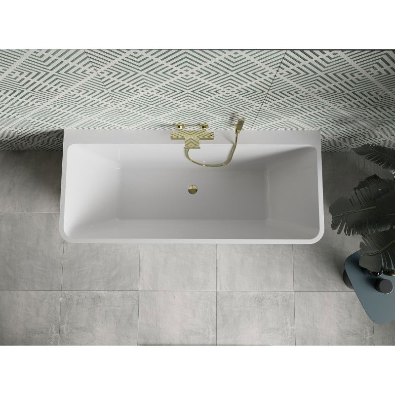 Mexen Volta freestanding wall-mounted bath 170 x 75 cm, white/black, gold overflow - 51131707575-50