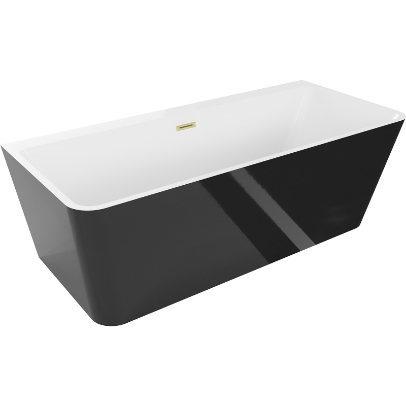 Mexen Volta freestanding wall-mounted bathtub 150 x 75 cm, white/black, brushed gold overflow - 51131507575-55