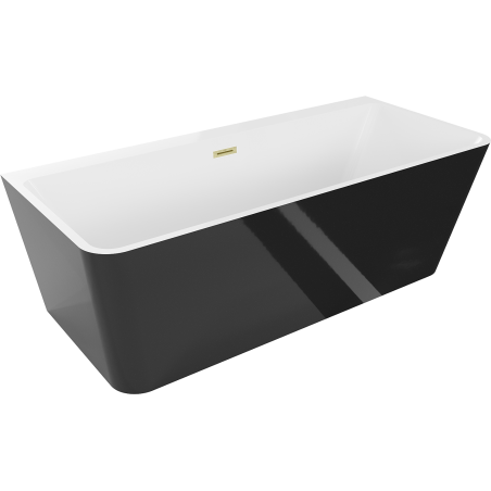 Mexen Volta freestanding wall-mounted bathtub 150 x 75 cm, white/black, brushed gold overflow - 51131507575-55