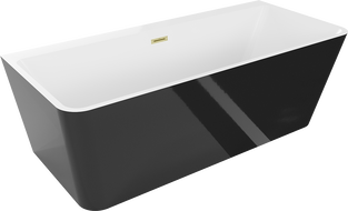 Mexen Volta freestanding wall-mounted bathtub 150 x 75 cm, white/black, brushed gold overflow - 51131507575-55