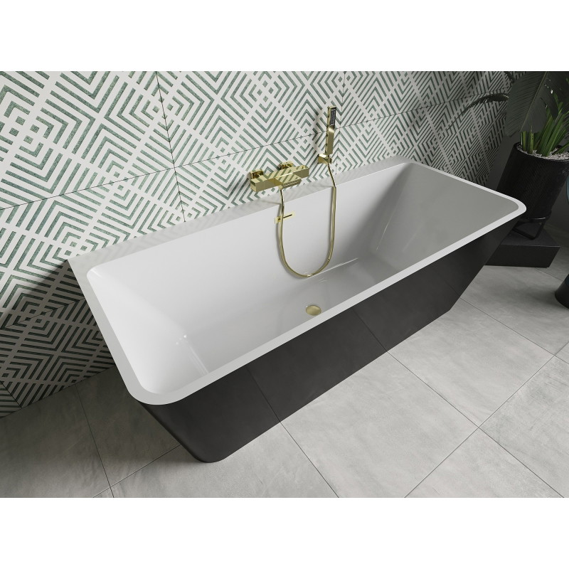 Mexen Volta freestanding wall-mounted bathtub 150 x 75 cm, white/black, brushed gold overflow - 51131507575-55